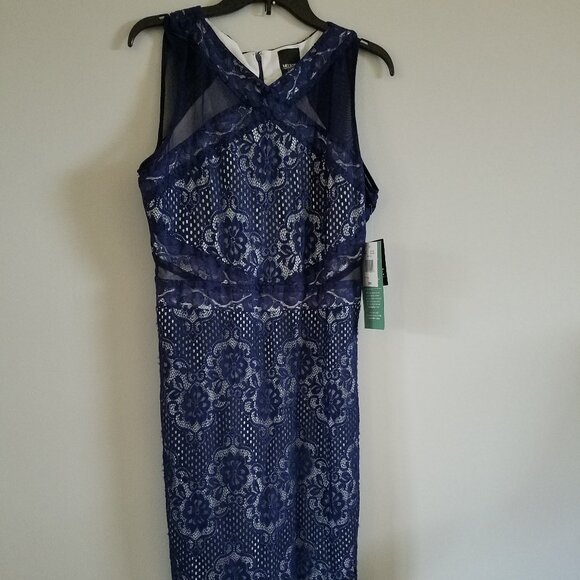 NWT Navy Blue lace dress with Ivory sheath size 10 NWT - Picture 1 of 6